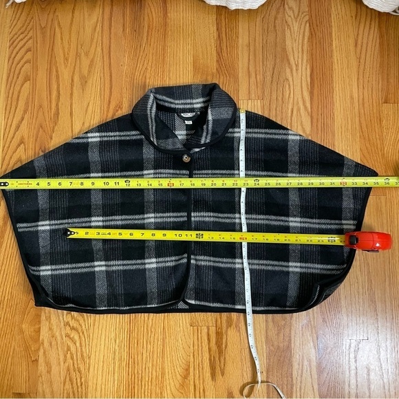 Wool blend plaid tartan checkered cropped poncho shawl jacket topper S - Picture 13 of 17